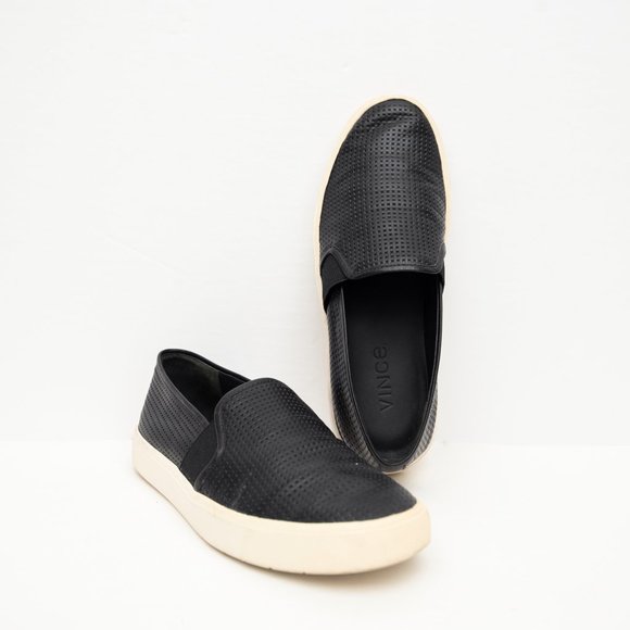 Vince Perforated Black Leather Slip On Shoes - Picture 3 of 6